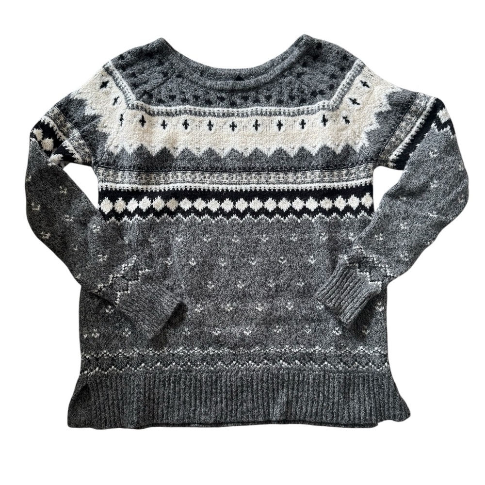 American Eagle Nordic Fair Isle Sweater Women's Size Small Gray Boat Neck